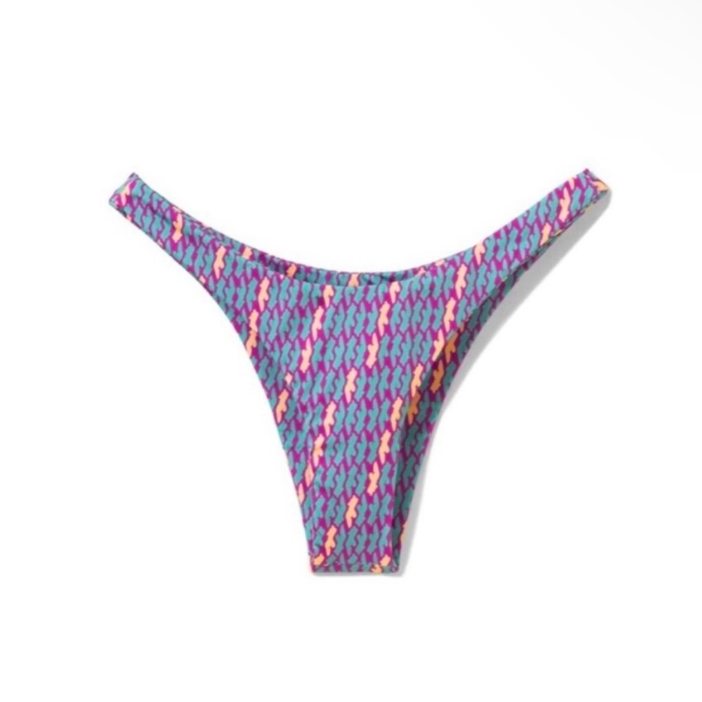 Inamorata Swim Thong Bikini Bottoms Purple Pattern Size XL NWT Beach Vacation